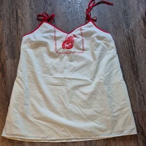 Tuesday Bassen Lobster Embroidered Cami Top Size 2X Cream Red Tie Strap Retro